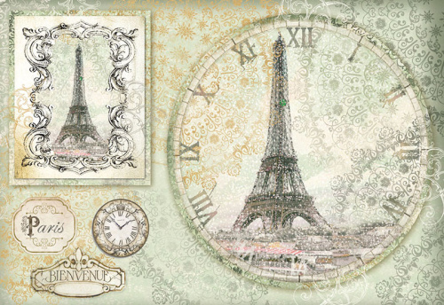 Бумага рисовая Эйфелева башня - часы фото