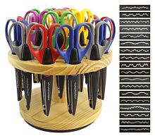 Набор ножниц фигурных для хобби с цветными ручками на вращающейся поставке  18 шт HKM