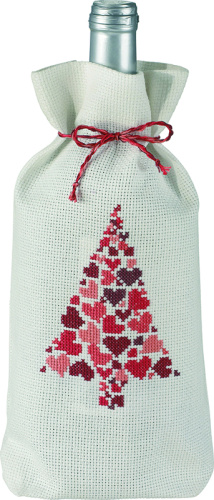 Набор для вышивания мешочка для бутылки Новогодняя ёлка с сердцами смотреть фото