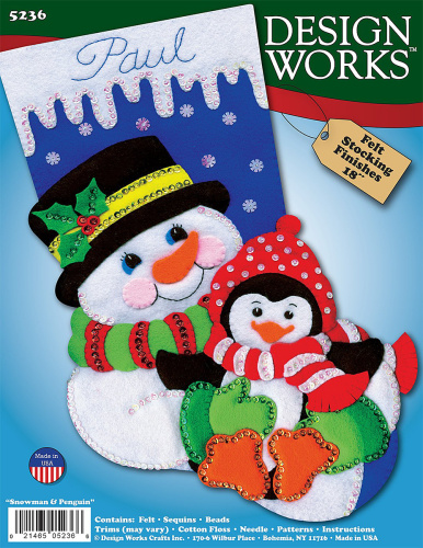Набор для вышивания сапожка для подарков Снеговик  DESIGN WORKS 5236 смотреть фото