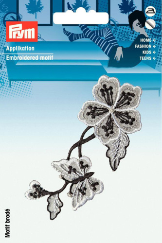 Термоаппликация самоклеющаяся приутюживающаяся Цветы черный цв 926534