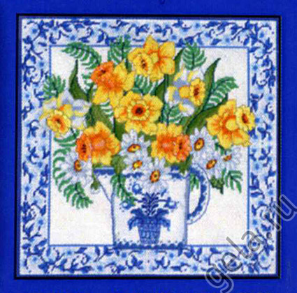Набор для вышивания подушки Нарциссы и голубой фаянс Candamar Designs 30949 смотреть фото