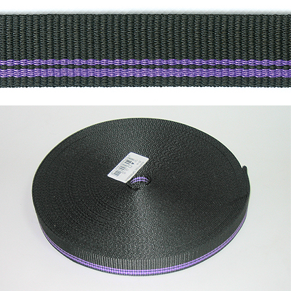 Фото тесьма  ременная (стропа) pega черная с фиолетовыми полосами 25 мм на сайте ArtPins.ru