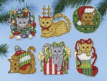 Набор для вышивания елочных украшений Рождественские котята  DESIGN WORKS 5917