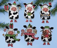 Набор для вышивания елочных украшений Рождественские коровы  DESIGN WORKS 1695