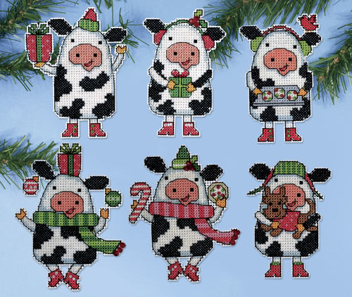 Набор для вышивания елочных украшений Рождественские коровы  DESIGN WORKS 1695 смотреть фото