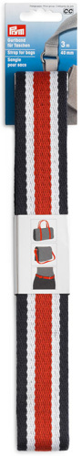 Лента-ремень для сумок ширина 40 мм 100% полиэсте белый/красный/синий 3м в упаковке Prym 965215