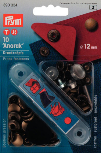 Кнопки Анорак для тканей средней плотности латунь нержавеющие 12 мм состаренной латуни 10 шт Prym 390334