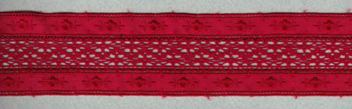 Фото шитьё с мерсеризованным кружевом 50 мм цвет бордово-красный iemesa t116/f1 на сайте ArtPins.ru