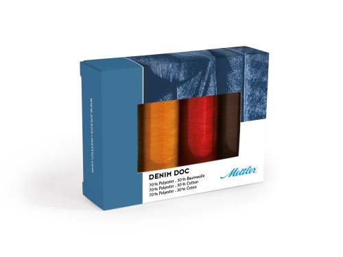 Фото набор с нитками для джинс denim doc 75 100 м в подарочной упаковке 4 катушки amann group de4terra-kit на сайте ArtPins.ru