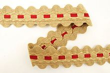 Тесьма декоративная 24 мм двойной вьюнок с лентой бежевая с красным