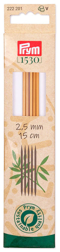 Серия Prym 1530 - Спицы чулочные 2.5 мм 15 см бамбук натуральный 5 шт в упаковке Prym 222201