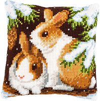Набор для вышивания подушки Кролики в снегу  VERVACO PN-0147640