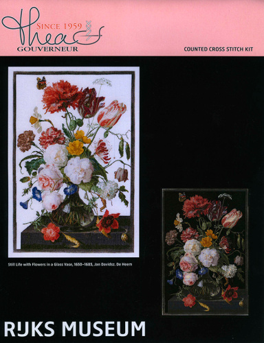 Набор для вышивания Цветы в стеклянной вазе канва Aida (черная) 18 ct смотреть фото