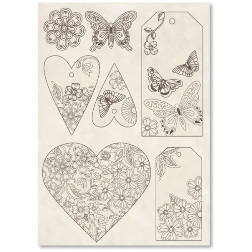 Набор высеченных декоративных элементов Бабочки  сердца и тэги фото
