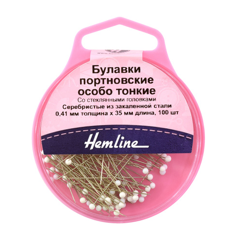 Фото булавки портновские особо тонкие со стеклянными головками 41 мм 100 шт цвет белый hemline 674 на сайте ArtPins.ru