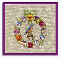 Набор для вышивания February Wreath Nuthatch  Февральский Венок Поползень 14.5 х 14.5 см le boheur des dames 2689
