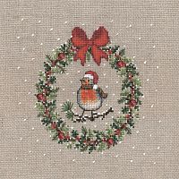 Набор для вышивания December Wreath Robin Bird  Декабрьский Венок Малиновка 14.5 х 14.5 см le boheur des dames 2699