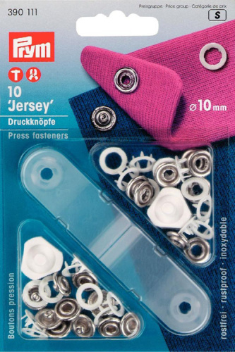 Кнопки Джерси для легких тканей латунь нержавеющие кольцо 10 мм белый 10 шт в блистере Prym 390111
