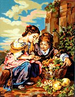 Канва жесткая с рисунком Девушки с корзиной винограда