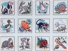 Канва жесткая с рисунком Животные  птицы  насекомые  12 картинок