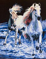 Канва жесткая с рисунком Пара белых лошадей SOULOS 14.858