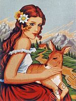 Канва жесткая с рисунком Девушка с олененком