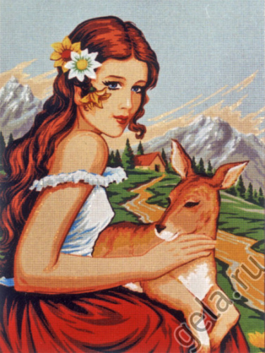 Канва жесткая с рисунком Девушка с олененком смотреть фото