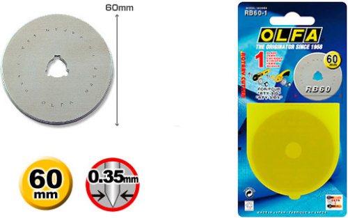 Фото запасной диск для ножа rty-3 увеличенного срока службы 60 мм 1 шт olfa rb60h-1 на сайте ArtPins.ru