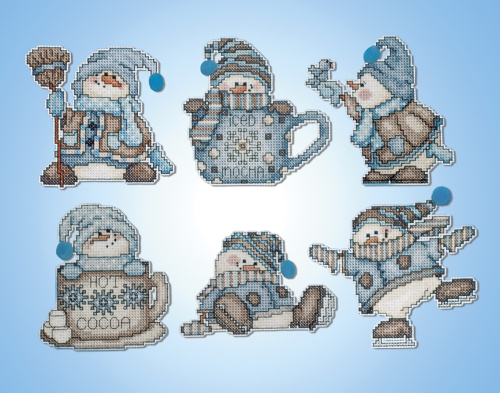 Набор для вышивания елочных украшений Снеговики из какао  DESIGN WORKS 1689 смотреть фото