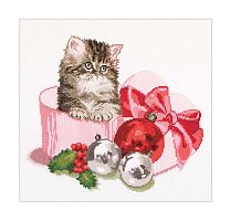 Набор для вышивания Рождественский котёнок  канва аида 16 ct