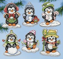 Набор для вышивания елочных украшений Пингвинята на льду  DESIGN WORKS 2286