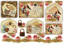 Бумага рисовая Птицы на почтовых открытках