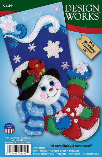 Набор для вышивания сапожка для подарков Снеговик со снежинкой  DESIGN WORKS 5246 смотреть фото