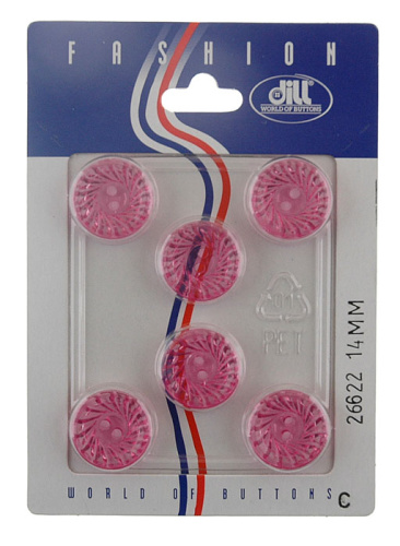 Пуговицы размер 14 мм пластик розовый 6 шт в упаковке DILL 026622 14-6