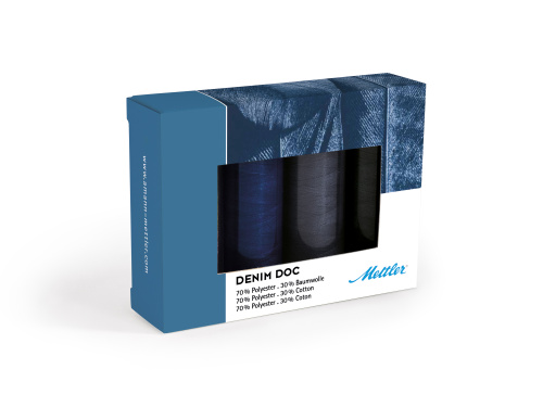 Фото набор с нитками для джинс denim doc 75 100 м в подарочной упаковке 4 катушки amann group de4dark-kit на сайте ArtPins.ru