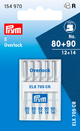 Иглы для оверлока и коверлока ELX 750 CR Overlock № 80-90 cталь xромированная Prym 154970
