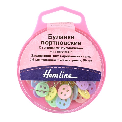 Фото булавки портновские с головками-пуговичками 46 мм 50 шт разноцветные hemline 720 на сайте ArtPins.ru