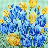 Канва жесткая с рисунком Голубые и желтые тюльпаны