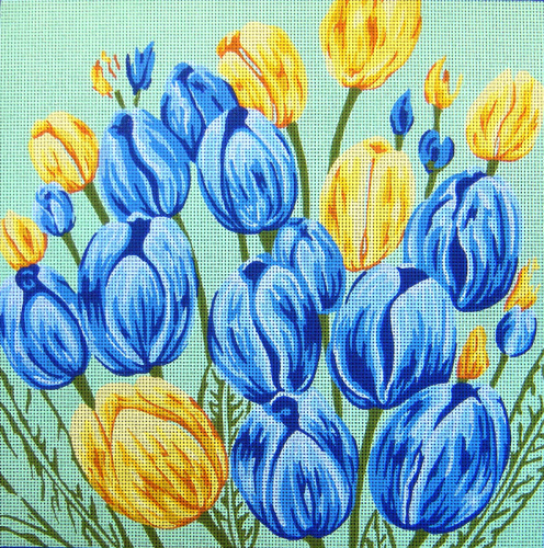 Канва жесткая с рисунком Голубые и желтые тюльпаны смотреть фото