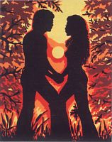 Канва жесткая с рисунком Пара  силуэт на закате - D.169