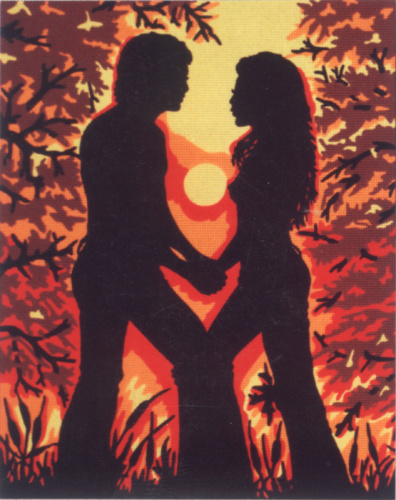 Канва жесткая с рисунком Пара  силуэт на закате - D.169 смотреть фото