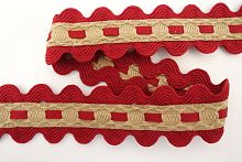 Тесьма декоративная 24 мм двойной вьюнок с лентой темно-красная с бежевым
