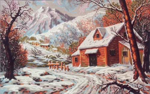Канва жесткая с рисунком Зимний домик в горах SOULOS C.870 смотреть фото