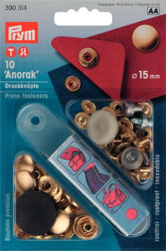 Кнопки Анорак для тканей средней плотности латунь нержавеющие 15 мм золотистый 10 шт Prym 390314