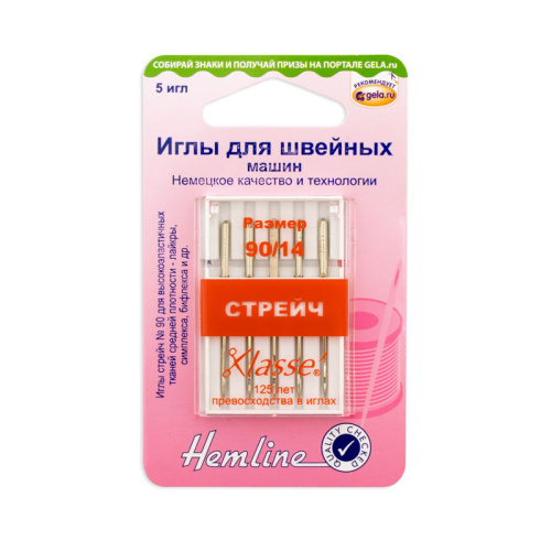 Фото иглы для бытовых швейных машин стрейч № 90 hemline 102.90 на сайте ArtPins.ru