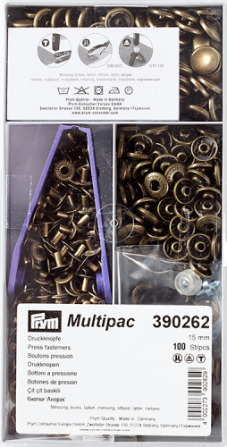 Кнопки Анорак диаметр 15 мм латунь состаренной латуни 100 шт в упаковке Prym 390262