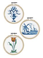 Набор для вышивания "Весенние цветы", канва аида 16 ct, диаметр 15 см, 3 дизайна
