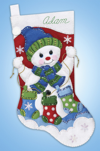 Набор для вышивания сапожка для подарков Снеговик  DESIGN WORKS 6806 смотреть фото