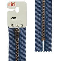 Молния металл неразъёмная AT состаренная бронза 4 мм 18 см цвет тесьмы синий джинс